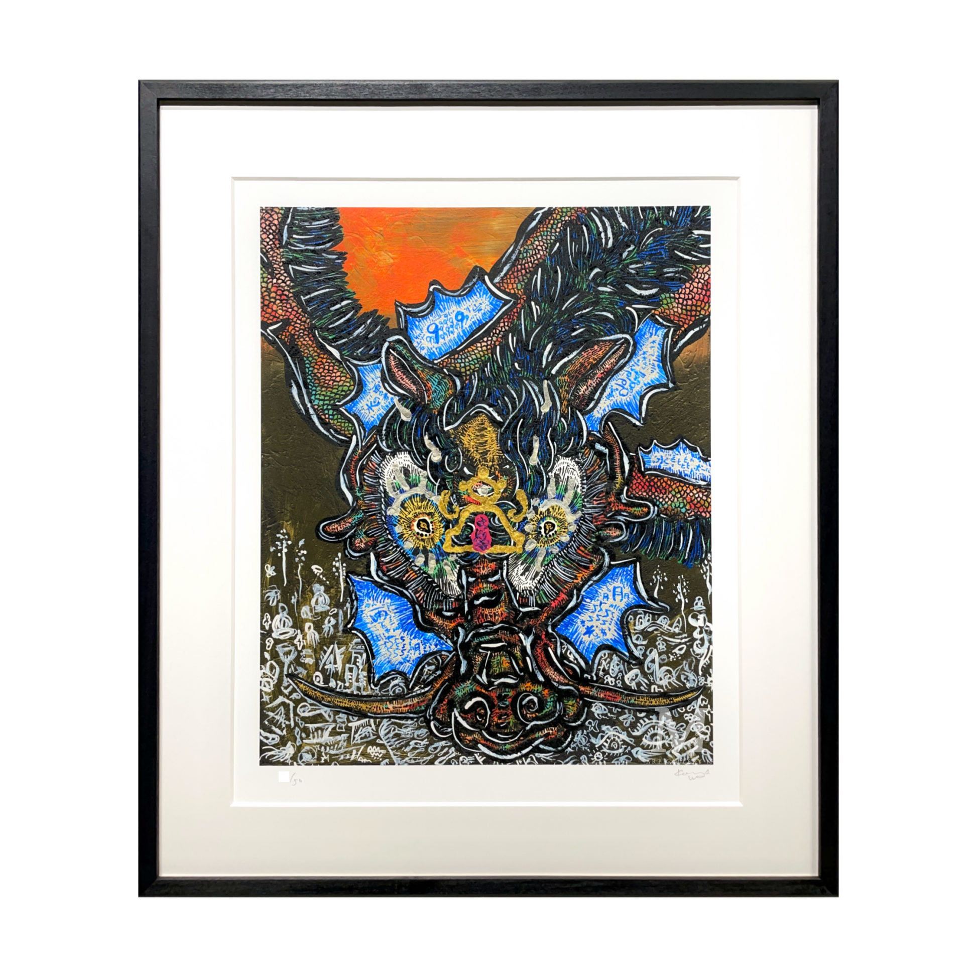 【真作】掛軸 月夜蝙蝠図 静謐な夜の情景 墨彩画 秋の風趣と余白美 S66 小松美羽 (Miwa Komatsu)「蠟燭の明かりを追う」ART GALLERY M