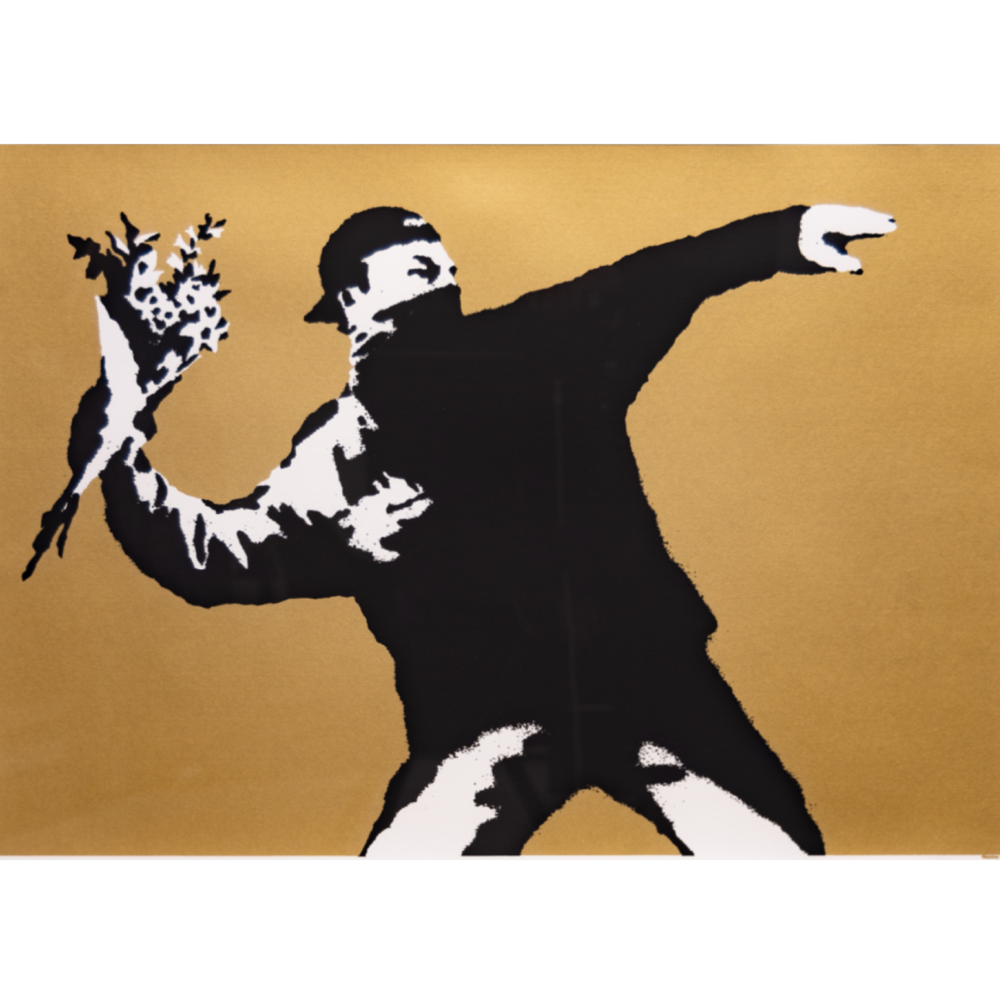 バンクシー (Banksy)「Love is in the Air (GOLD)/WCP Reproduction バンクシー (Banksy)「Love is in the Air (GOLD)/WCP Reproduction