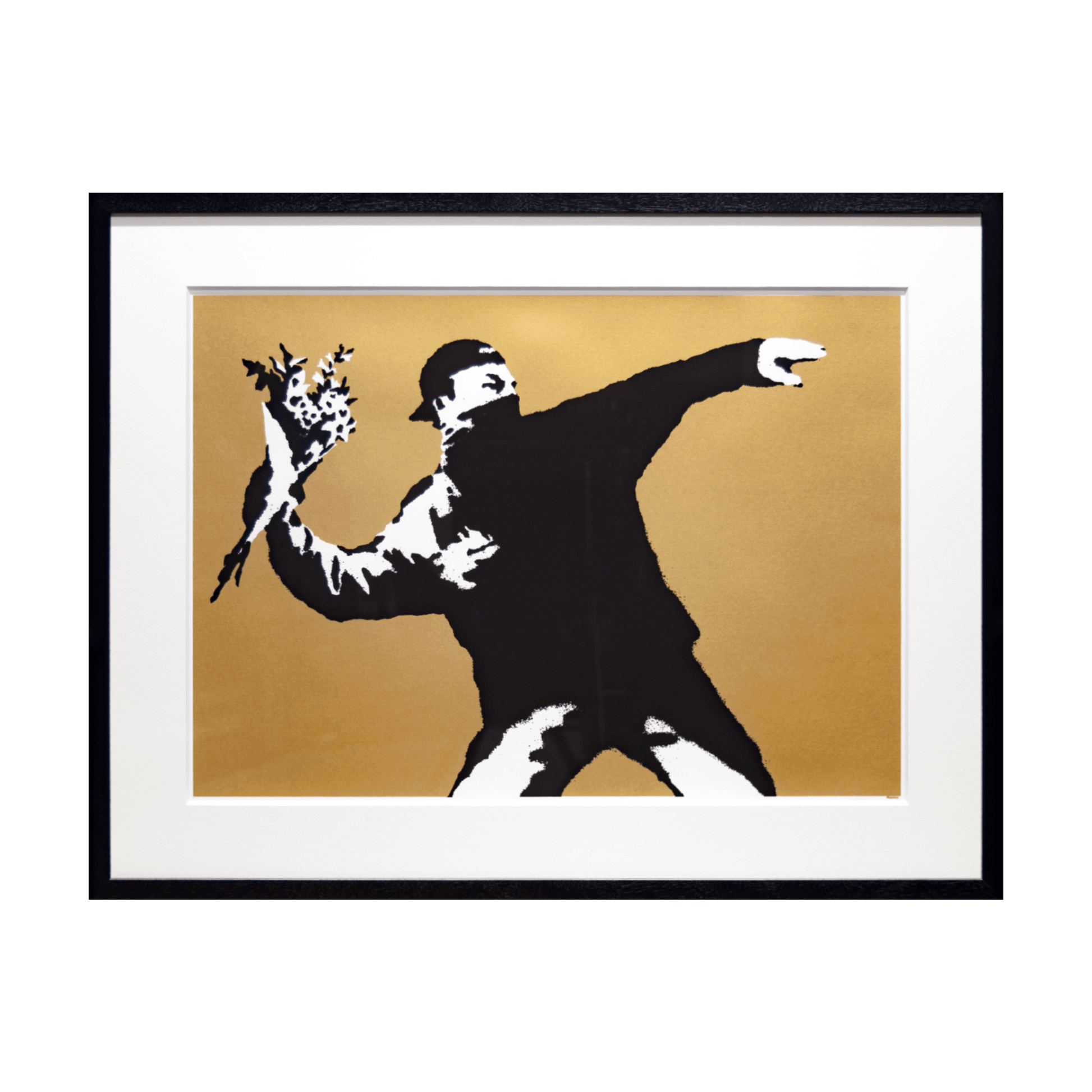 バンクシー (Banksy)「Love is in the Air (GOLD)/WCP Reproduction バンクシー (Banksy)「Love is in the Air (GOLD)/WCP Reproduction